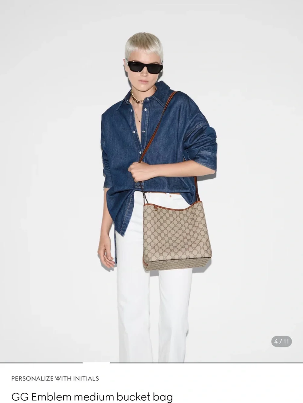 Gucci GG Emblem Medium Bucket Bag-Brown Trim. Can also be used as crossbody
